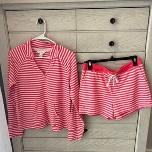 Lilly Pulitzer orange and  Pink and White Striped Sweatshirt and shorts (set)
